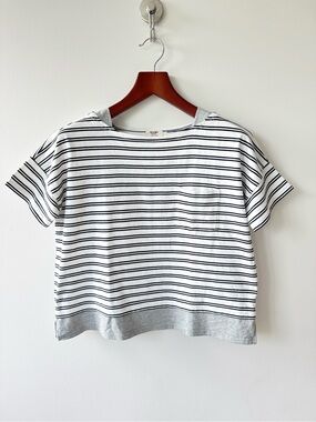 Beams Heart Boxy Heavy Weight Striped Cotton Tee With Contrast Hem - Size Unique